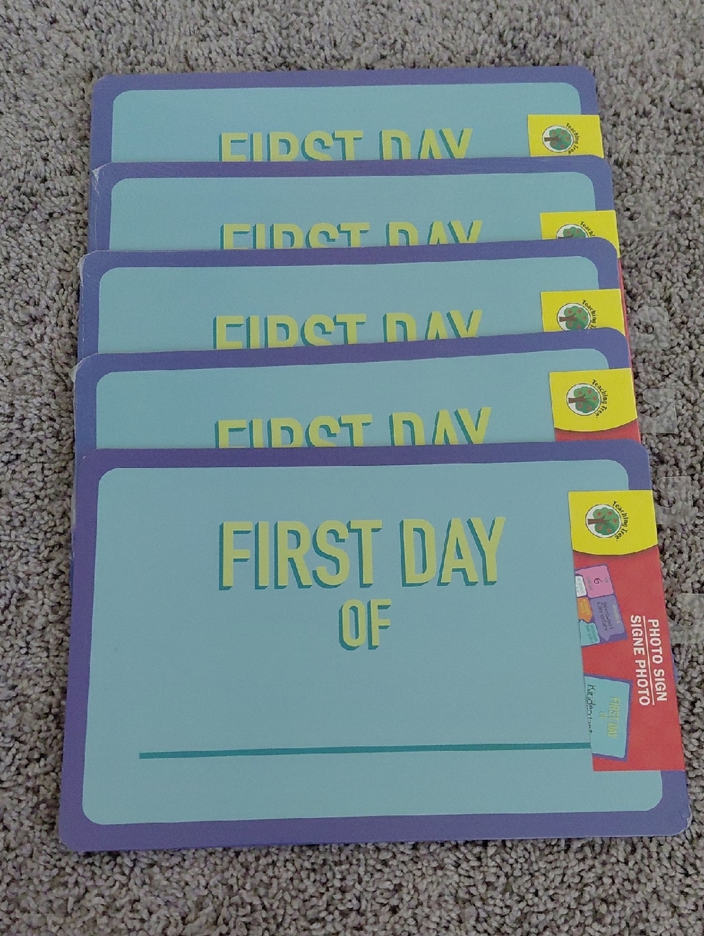 (5) First Day Of School Kids Photo Sign Board - Purple & Teal